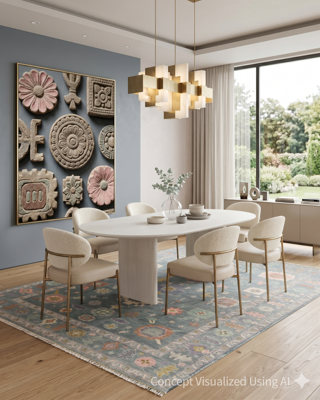 Artisan Blossom FB-548 Blue Traditional Knotted Rug for Dining Room
