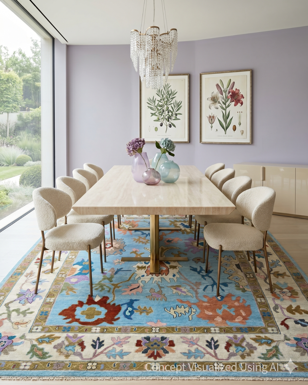 Artisan Blossom  Blue Beige Traditional Knotted Rug for Diningroom