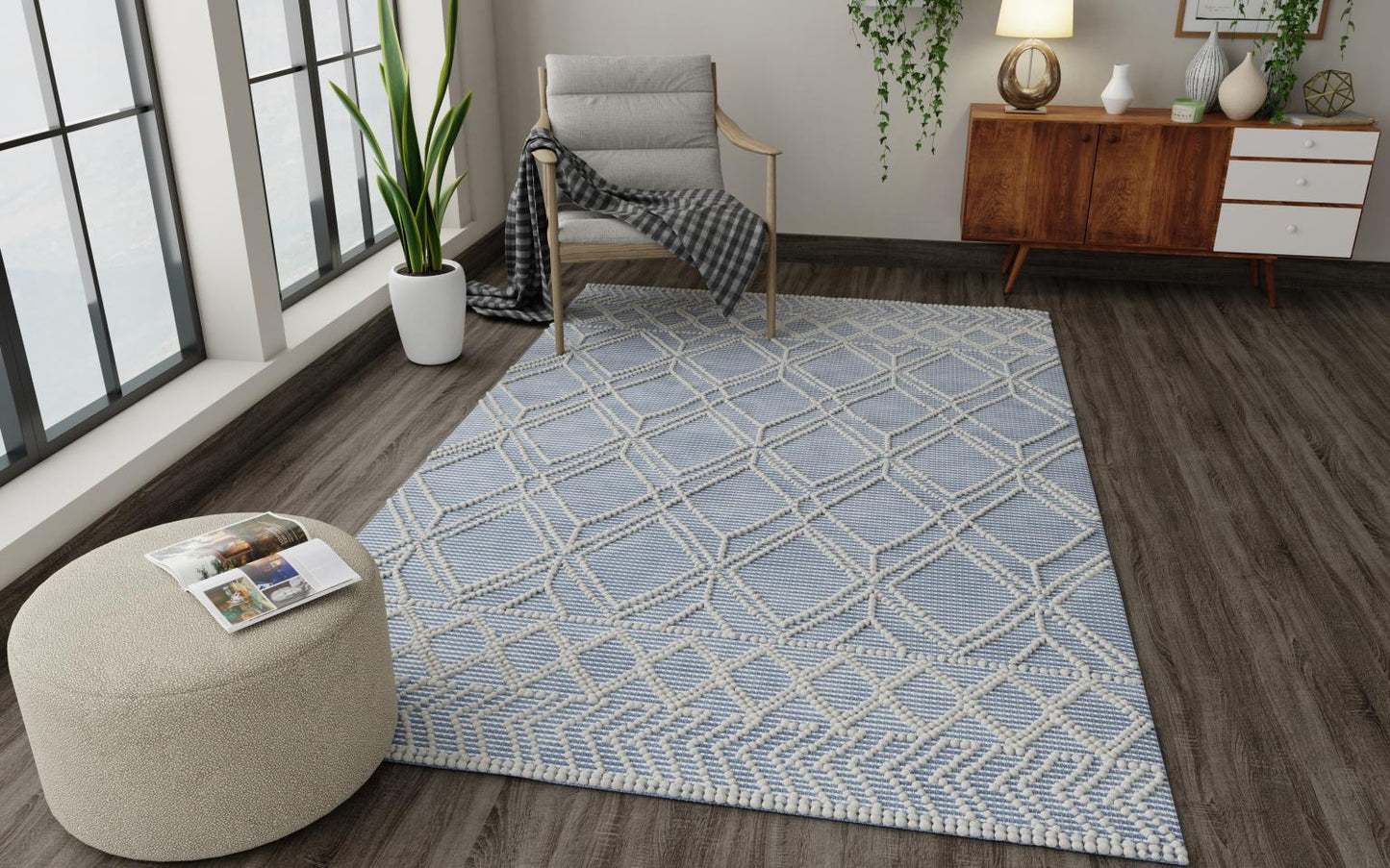 Kas Chloe 7724 Blue Ivory Casual Handwoven Rug
