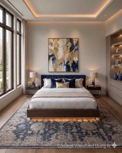 Artisan Crown  Md.Blue  Transitional Rug for Bedroom