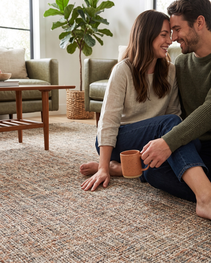 Dalyn Rugs Abruzzo AZ1 Putty Style: Putty textured rug by Dalyn Rugs styled in a relaxed modern interior.