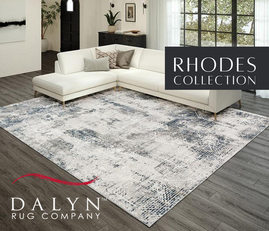 Dalyn Rhode Collection area rug in a living room, showcasing intricate patterns and vibrant colors for modern home decor