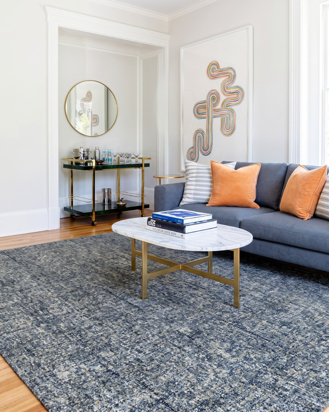 Dalyn Rugs Calisa CS5 Lakeview Living Room: Blue Lakeview rug by Dalyn Rugs in a stylish living room.