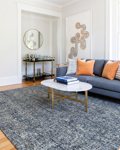 Dalyn Rugs Calisa CS5 Lakeview Living Room: Blue Lakeview rug by Dalyn Rugs in a stylish living room.