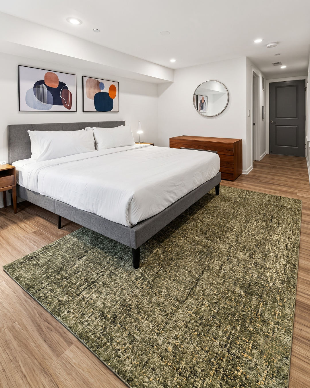 Dalyn Rugs Calisa CS5 Basil Bedroom — Basil green textured area rug in a modern Bedroom.