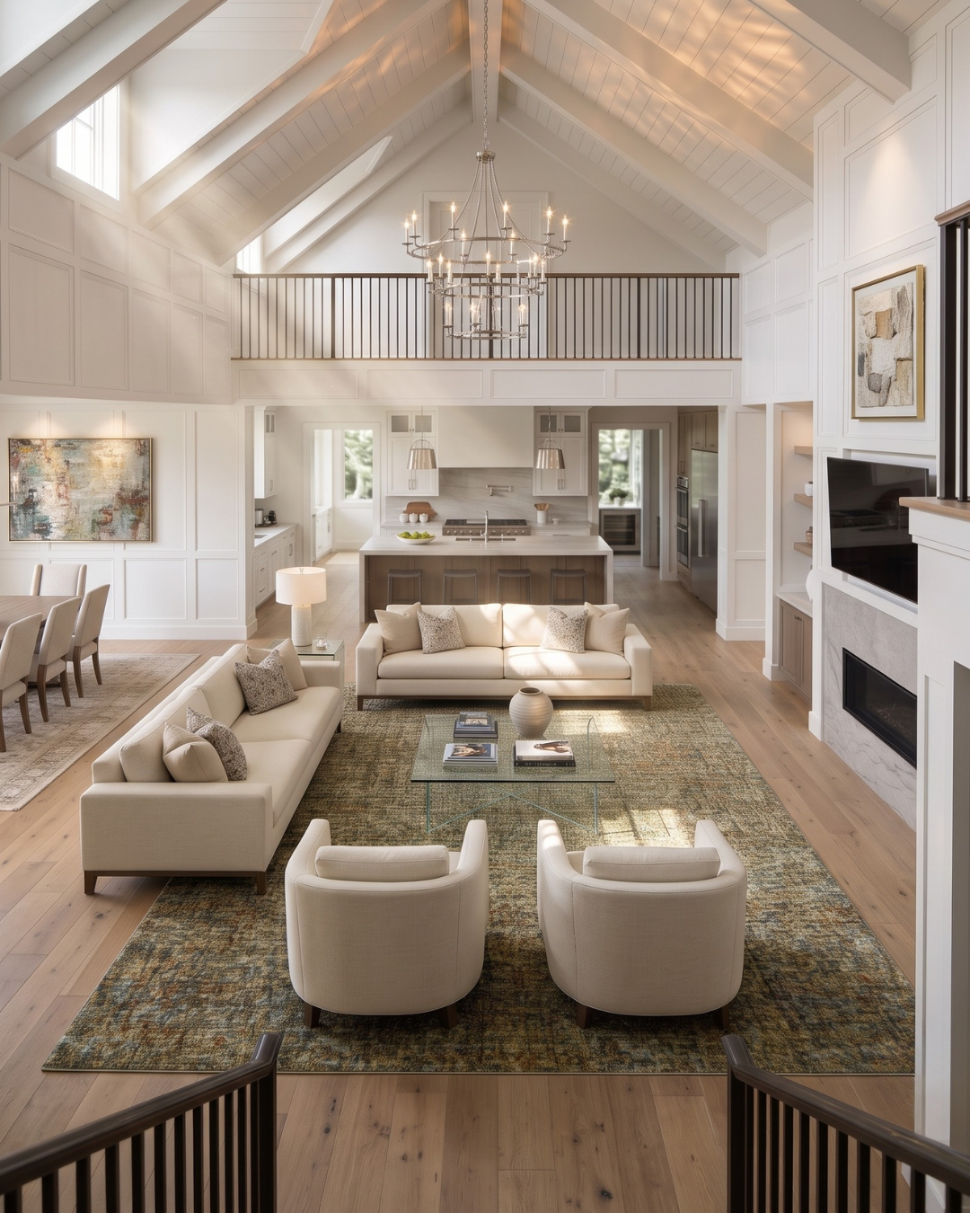 Dalyn Rugs Calisa CS5 Meadow Living Room — Meadow green abstract area rug in a spacious modern living room.