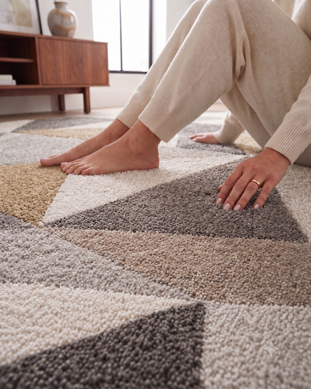 Dalyn Rugs Carmona CO4 Pewter Style Shot — Close-up of soft pewter geometric area rug texture.