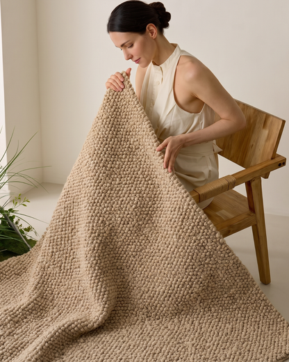Dalyn Rugs Gorbea GR1 Latte Style Shot — Close-up lifestyle view highlighting the soft, textured latte rug.
