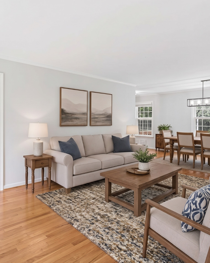 Dalyn Rugs Hanu HU1 Chocolate Living Room — Textured chocolate area rug in a warm neutral living room.