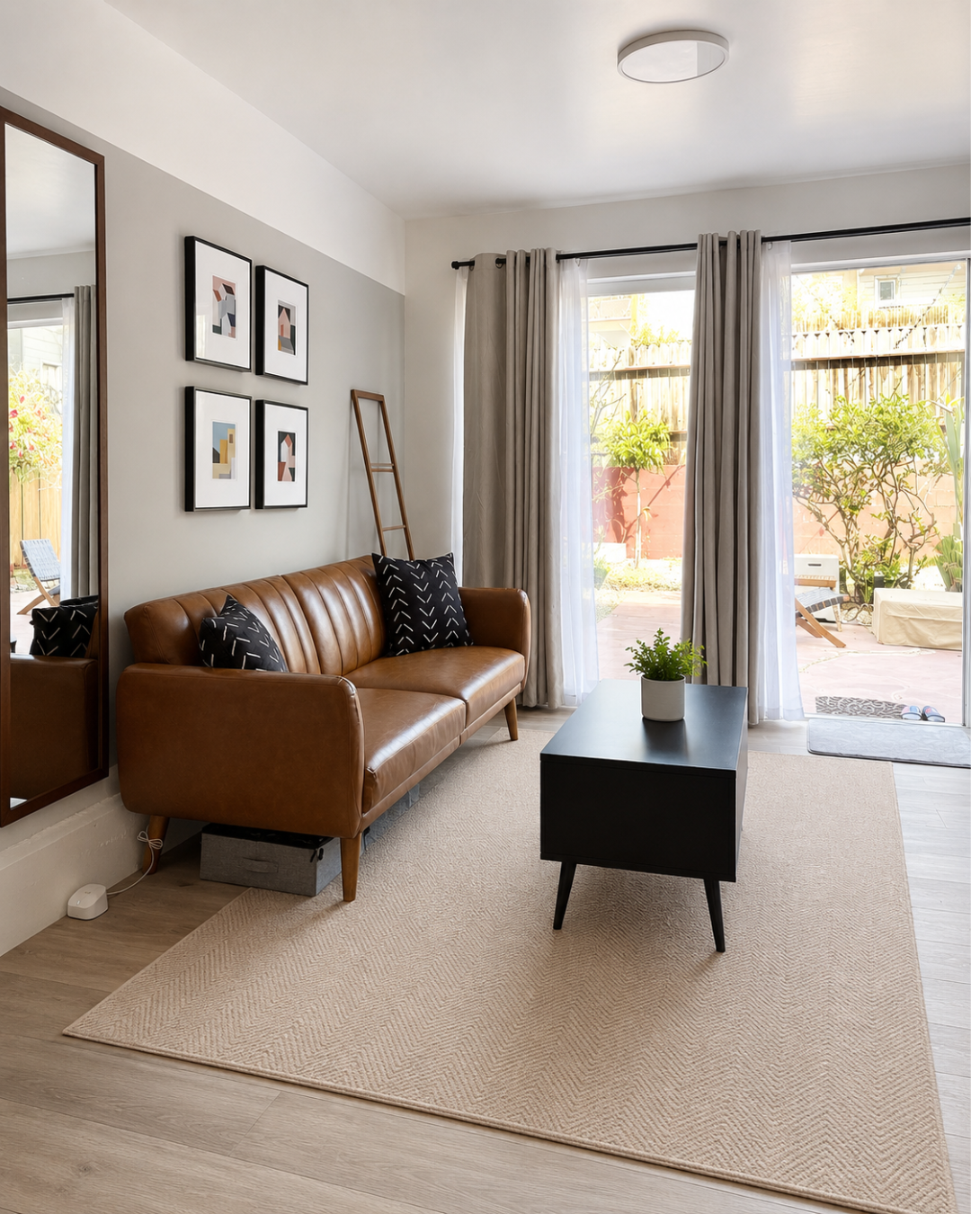 Dalyn Rugs Monaco Sisal MC200 Linen Living Room — Linen textured herringbone area rug in a contemporary living room.
