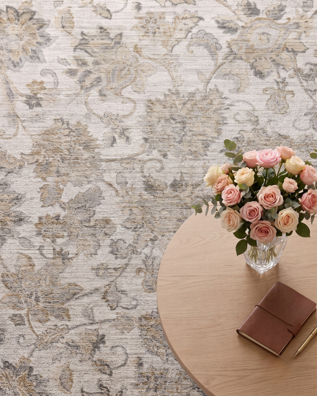 Dalyn Rugs Silk Road SR2 Linen Style Shot — Linen floral area rug shown close up.
