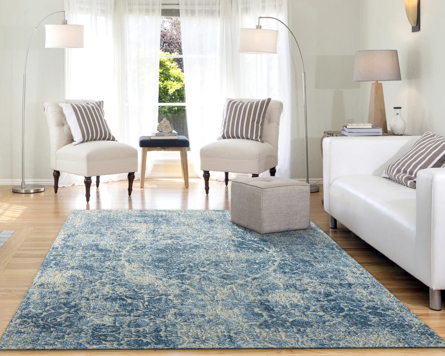 Dynamic Rugs Quartz 27040 Ivory Blue Traditional Machine-Made Rug