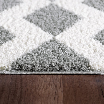 Dynamic Rugs Silky Shag 5904 White Silver Contemporary Machine-Made Rug