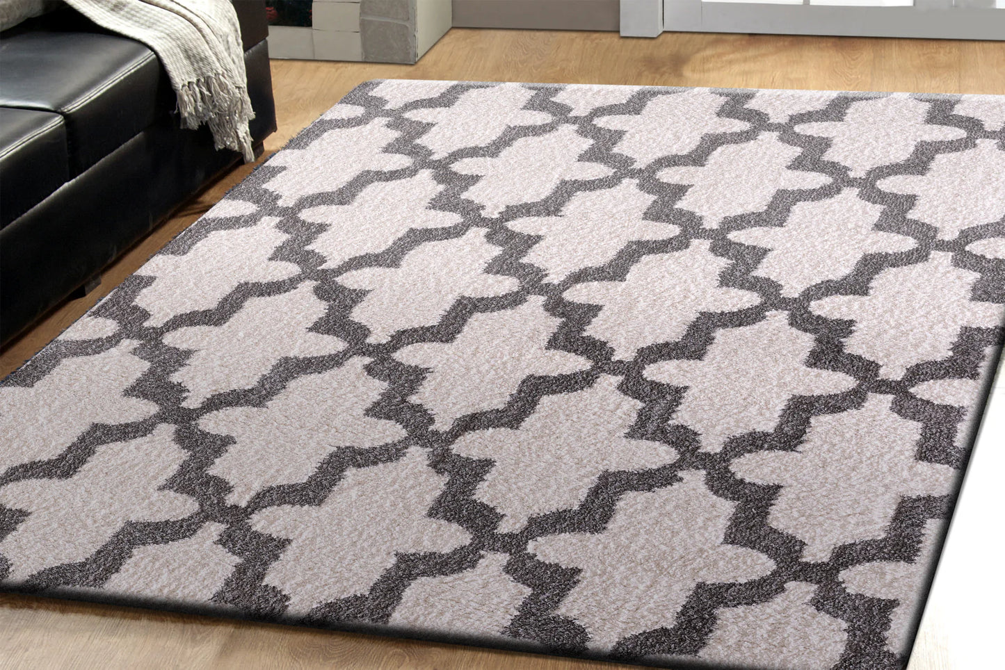 Dynamic Rugs Silky Shag 5906 White Silver Contemporary Machine-Made Rug