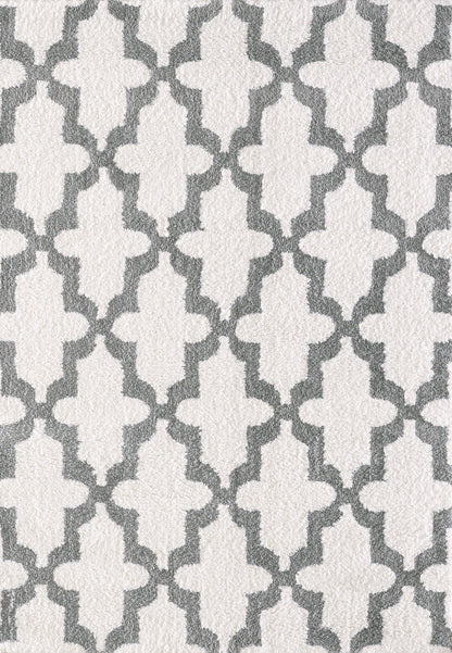 Dynamic Rugs Silky Shag 5906 White Silver Contemporary Machine-Made Rug