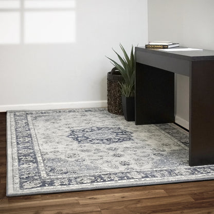 Dynamic Rugs Ancient Garden 57559 Silver Blue Traditional Machine-Made Rug