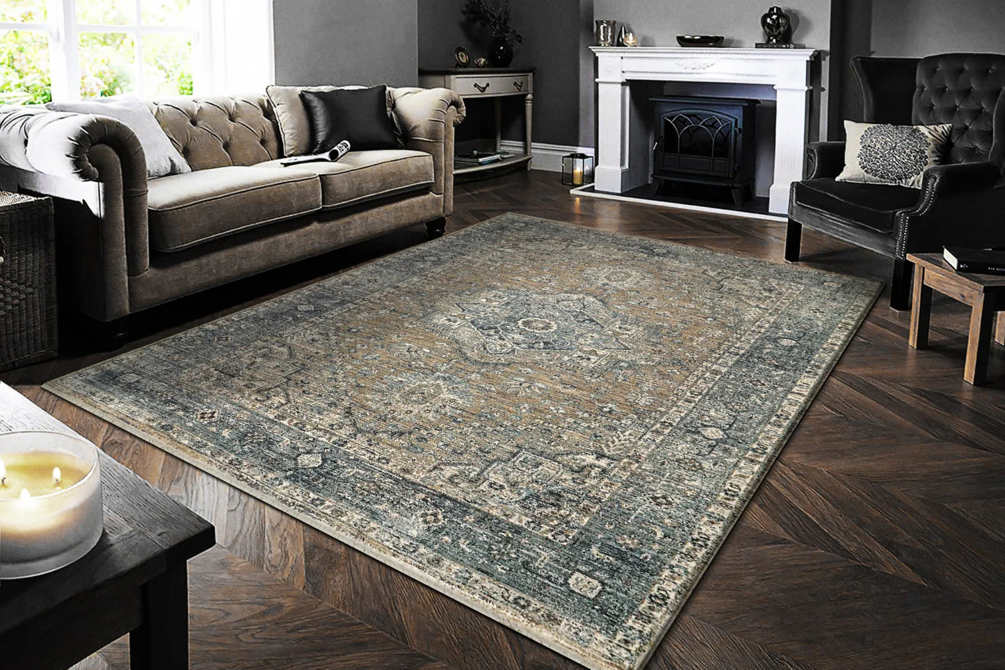 Dynamic Rugs Dakota 6644 Beige Blue Traditional Machine-Made Rug