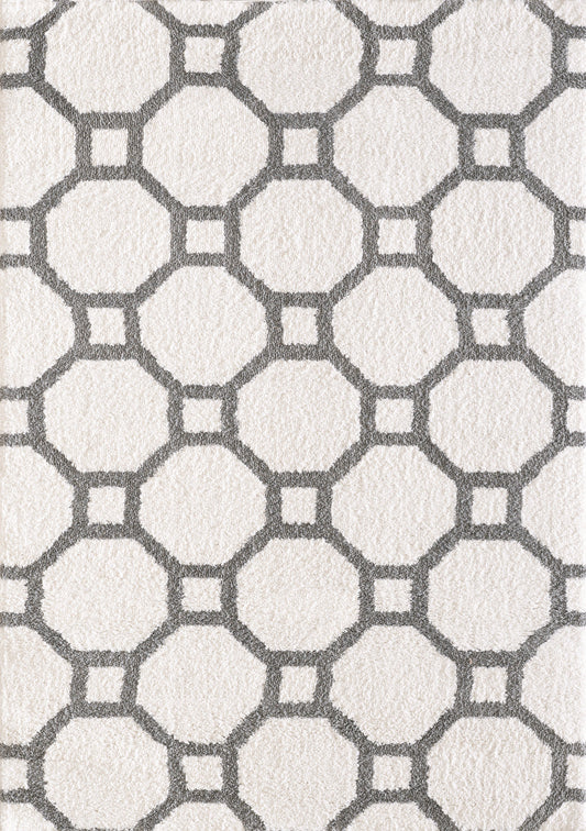 Dynamic Rugs Silky Shag 5903 White Contemporary Machine-Made Rug
