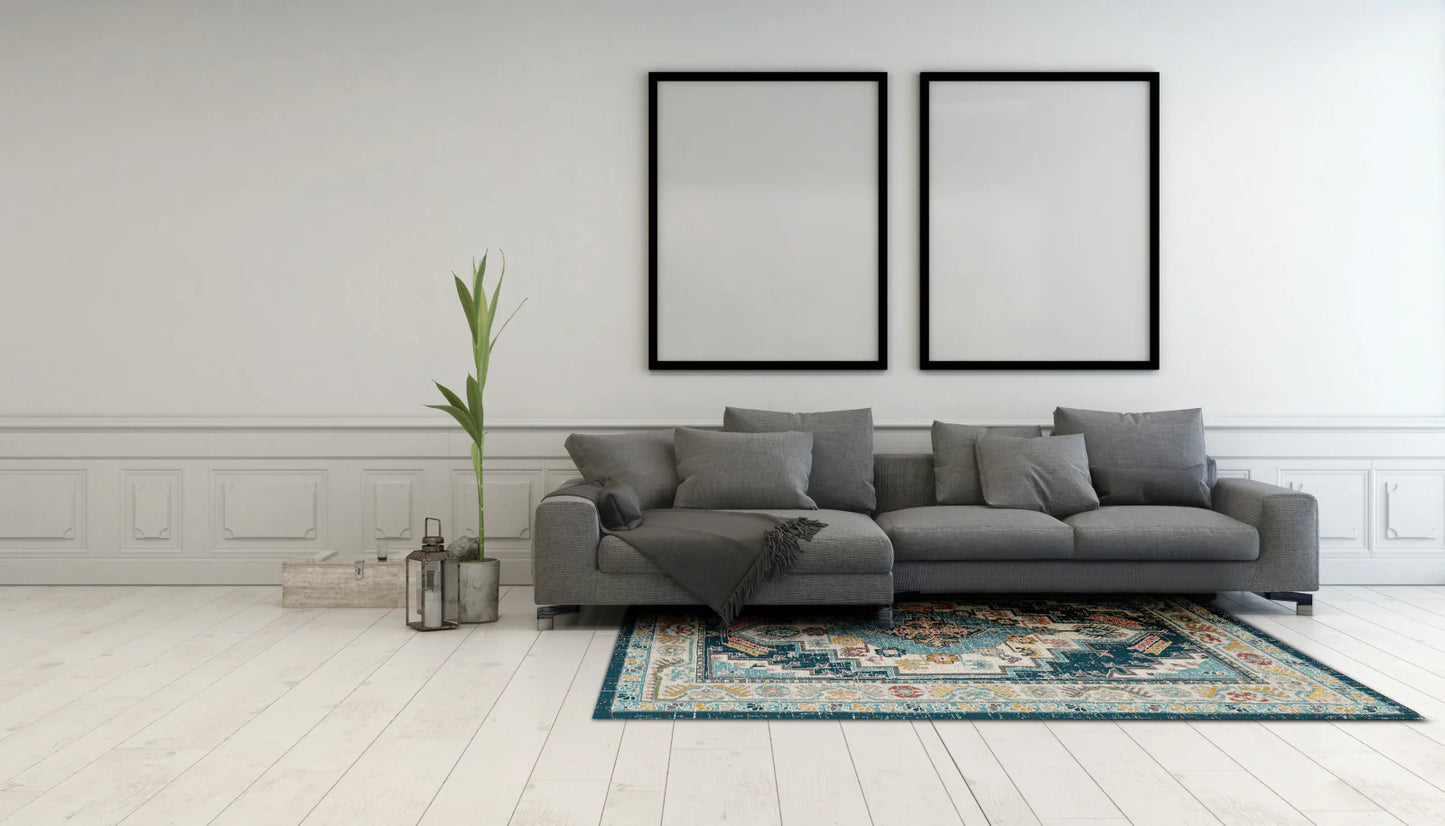 Dynamic Rugs Zodiac 6631 Beige Blue Traditional Machine-Made Rug