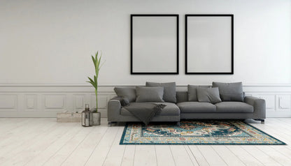 Dynamic Rugs Zodiac 6631 Beige Blue Traditional Machine-Made Rug