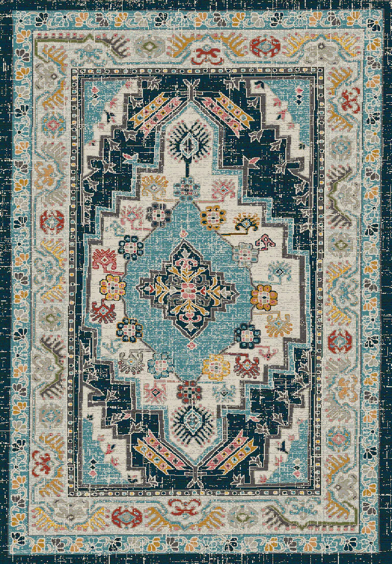 Dynamic Rugs Zodiac 6631 Beige Blue Traditional Machine-Made Rug
