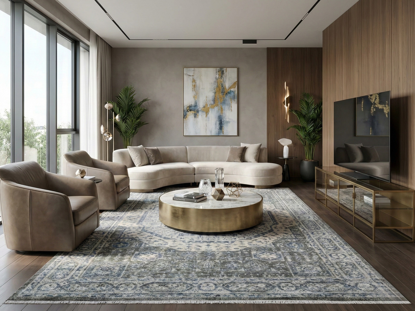Artisan Felicity Lt.Blue Ivory Transitional Knotted Rug for Livingroom