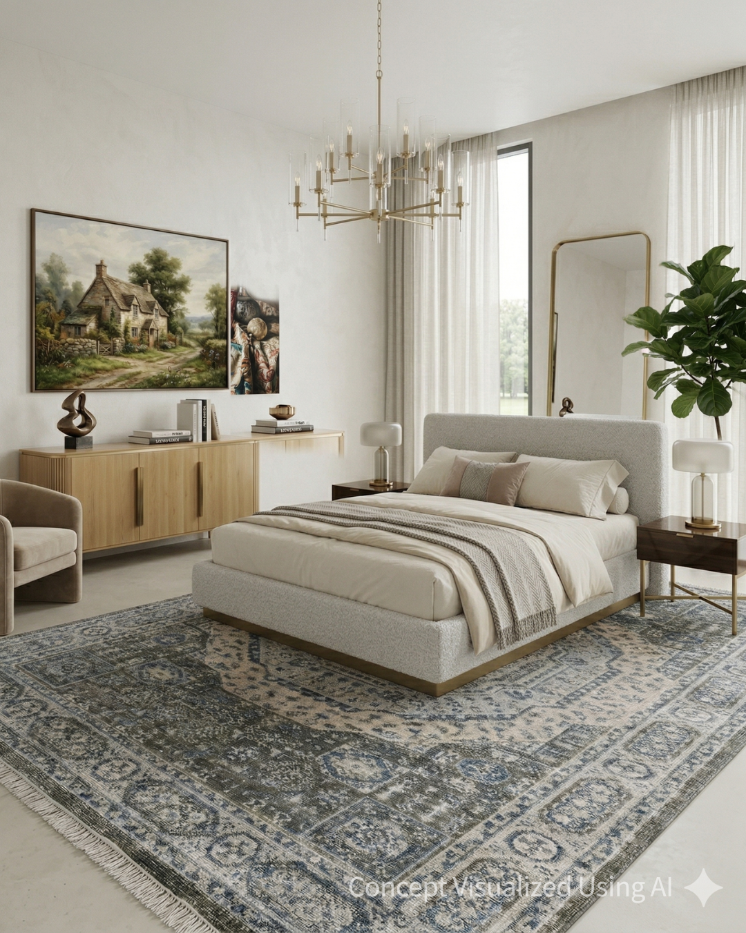 Artisan Felicity Lt.Blue Ivory Transitional Knotted Rug for Bedroom