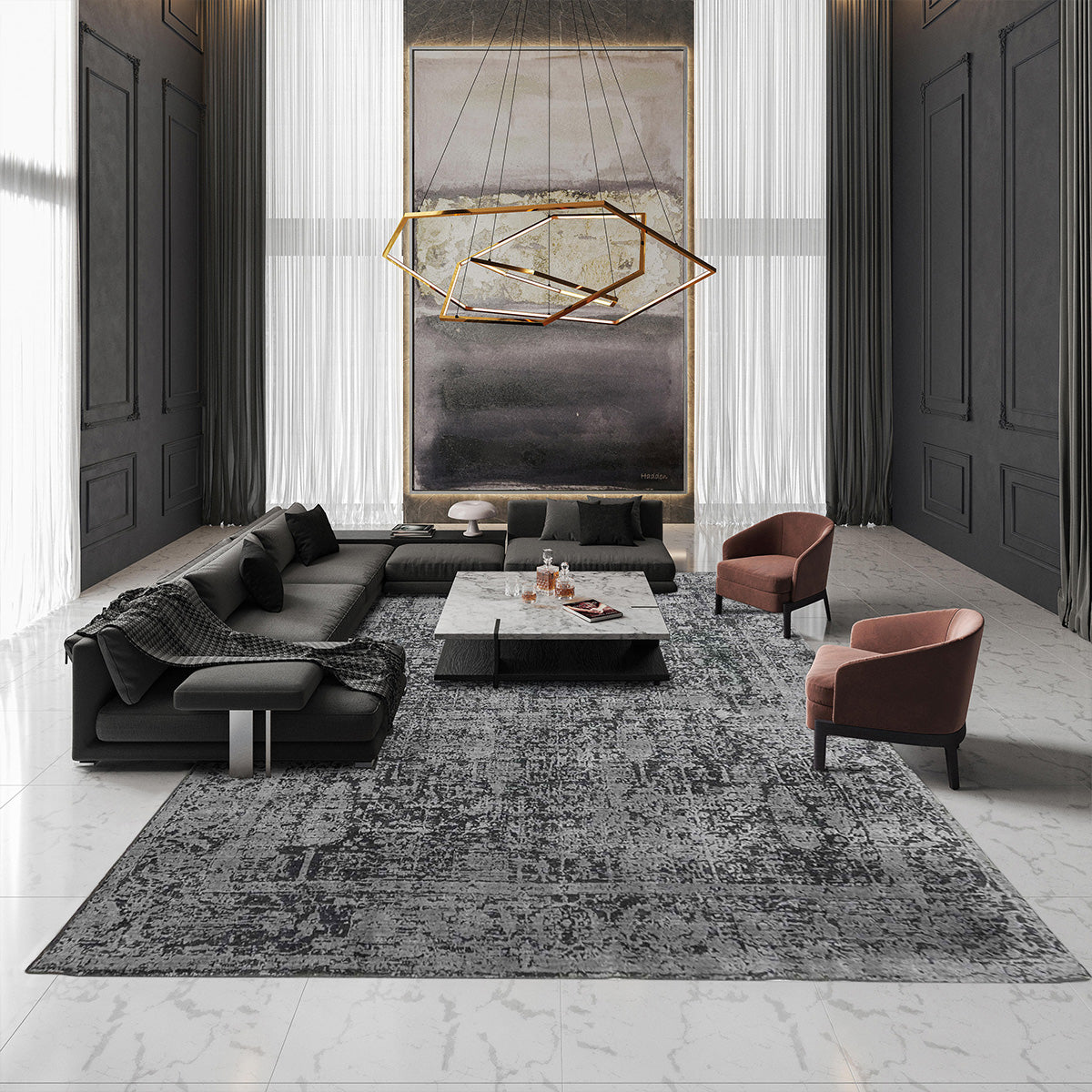 Artisan Luxus FL-1029 Black Silver Modern Loom Rug