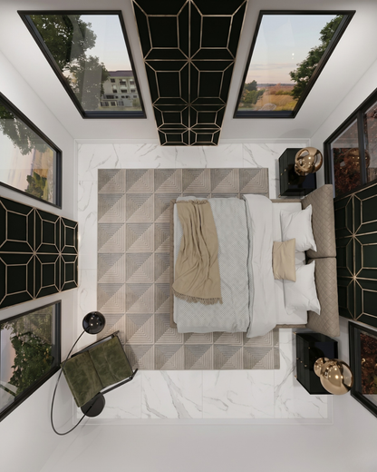 Feizy 3044F Gray Silver geometric rug in luxury bedroom