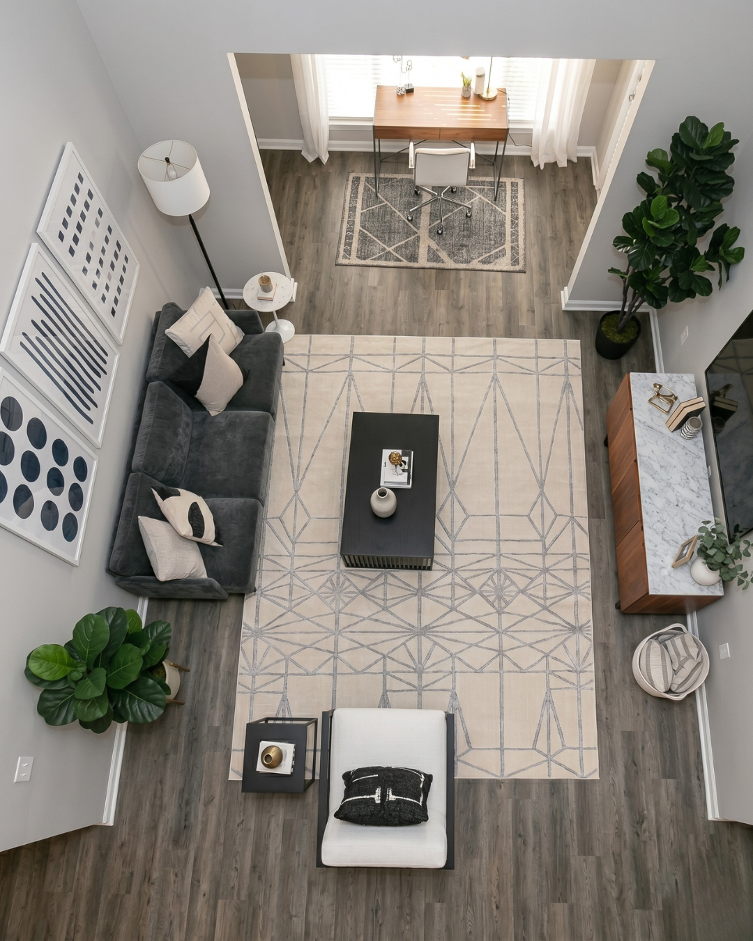 Feizy 3045F Ivory Silver geometric rug in living room