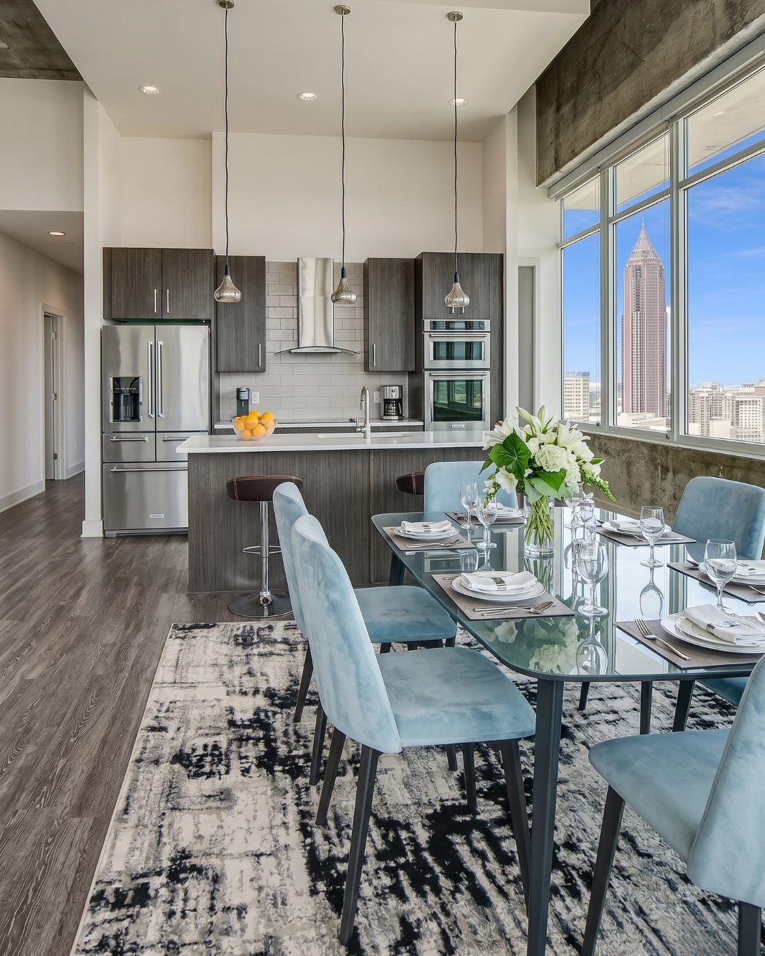 Feizy 3339F Black contemporary rug in modern dining room
