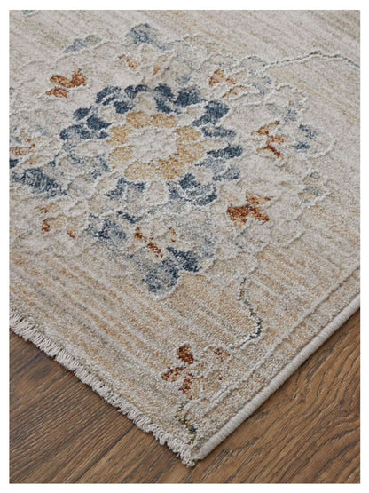 Feizy Pasha 39M9F Beige Blue Traditional Machinemade Rug - Rugs - Feizy - Atlanta Designer Rugs