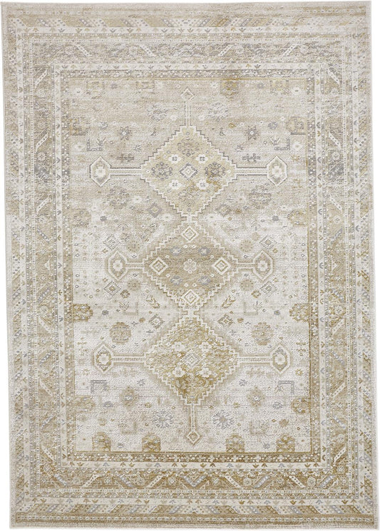 Feizy Aura 3738F Gold Ivory Modern/Vintage/Classic Machine Woven Rug