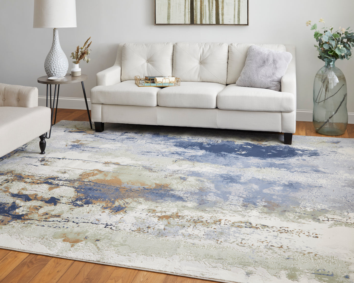 Feizy Clio 39K1F Blue Multi Abstract Machine Woven Rug