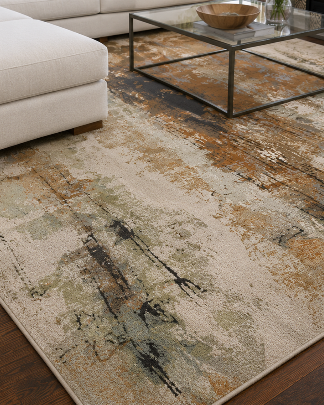 Feizy Clio 39K1F Brown Beige Abstract Rug Corner View