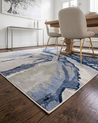 Feizy Clio 39K2F Blue Beige Rug in Dining Room