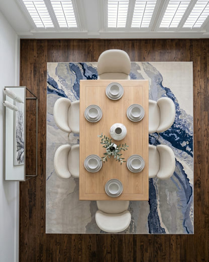 Feizy Clio 39K2F Blue Beige Dining Rug Overhead View