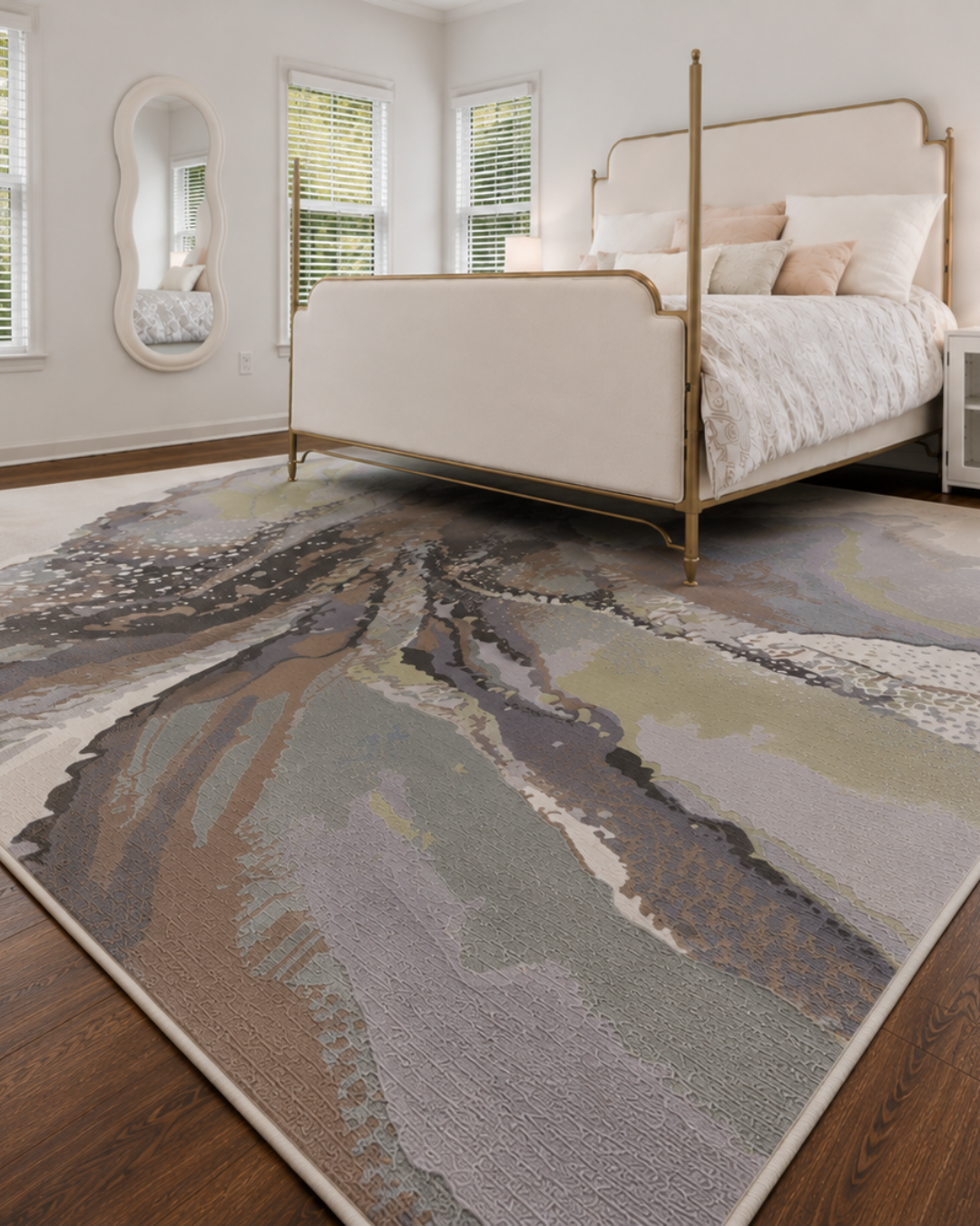 Feizy Clio 39K2F Gray Multi Rug in Modern Bedroom