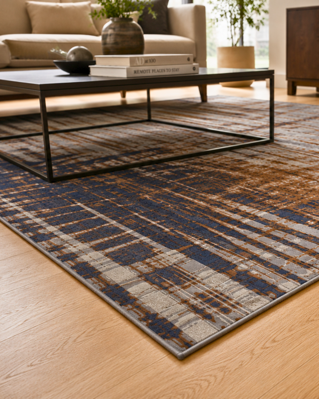 Feizy Clio 39K4F Navy Gray Abstract Area Rug in Contemporary Living Room
