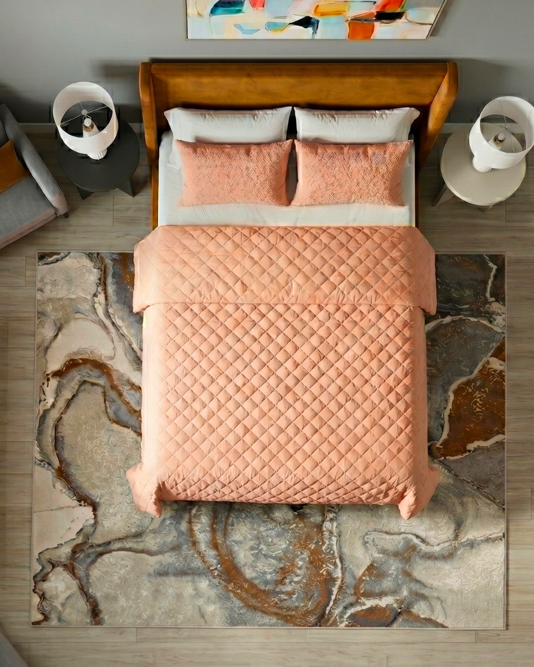 Feizy Clio 39K5F Tan Multi Abstract Area Rug Under Modern Bedroom Bed