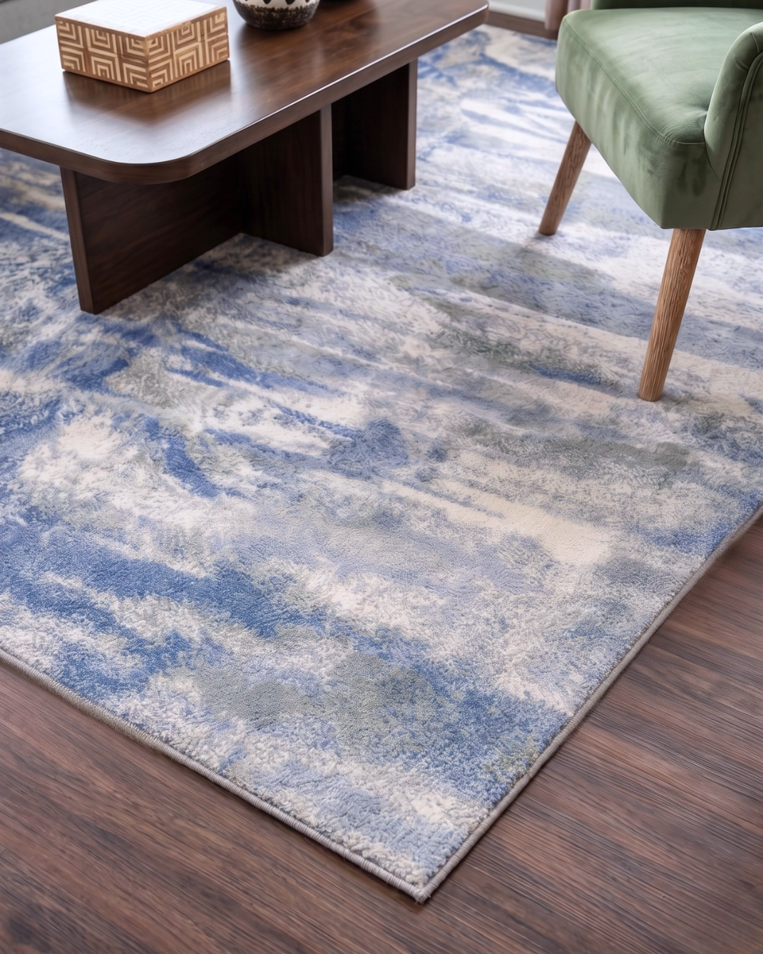 Feizy Clio 39K6F Blue Gray Abstract Area Rug Close-Up in Living Room