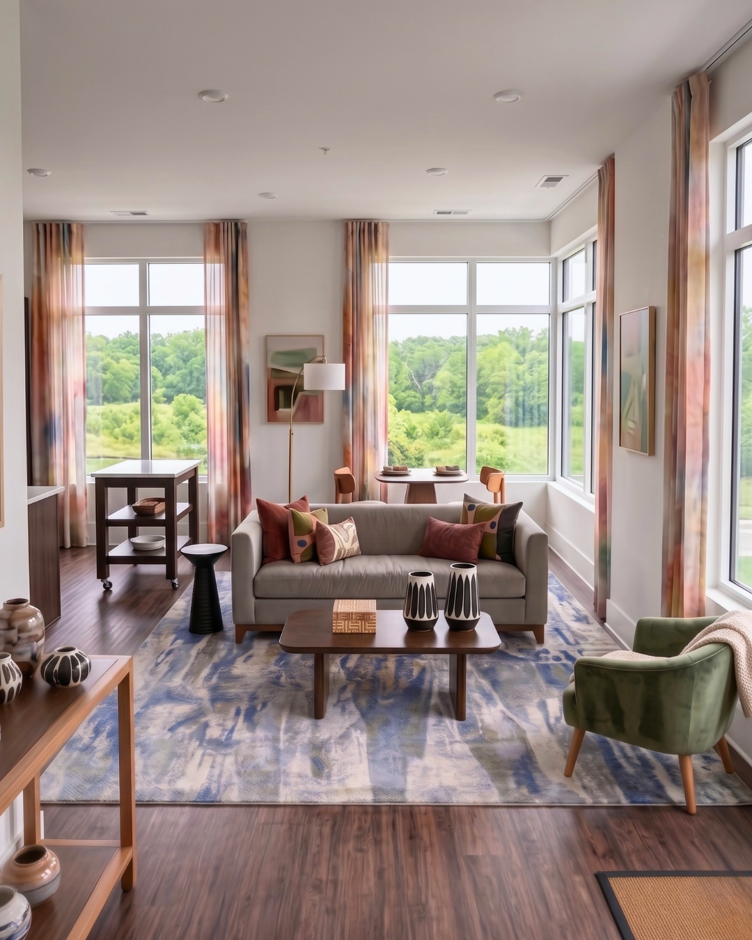 Feizy Clio 39K6F Blue Gray Contemporary Abstract Rug Styled in Living Room