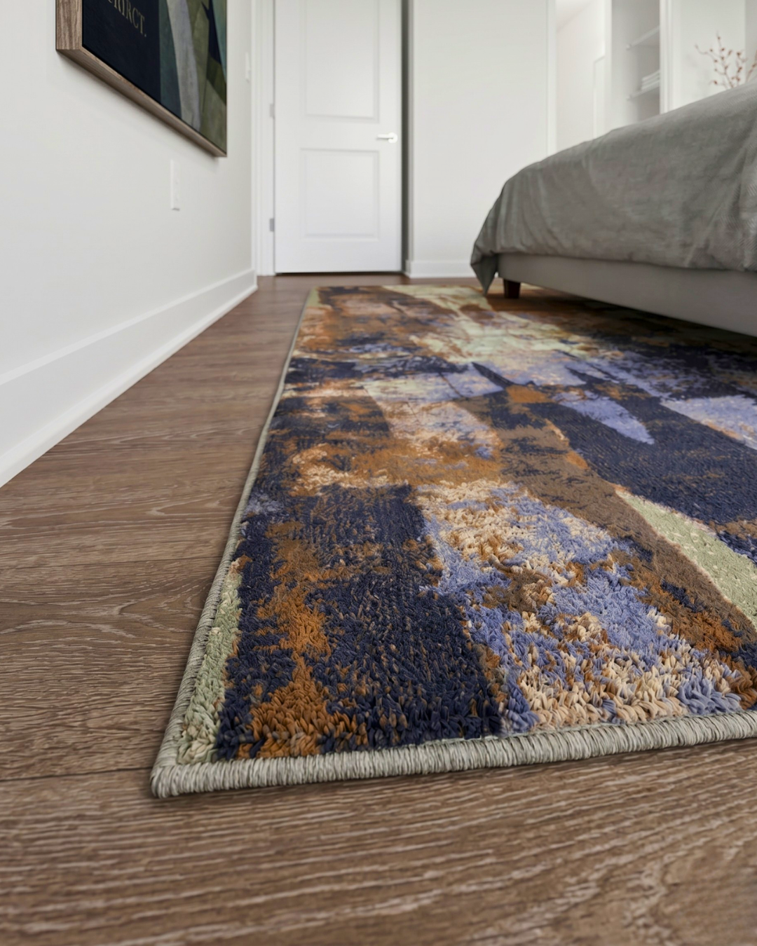 Feizy Clio 39K6F Blue Tan Abstract Area Rug Corner Detail Close-Up