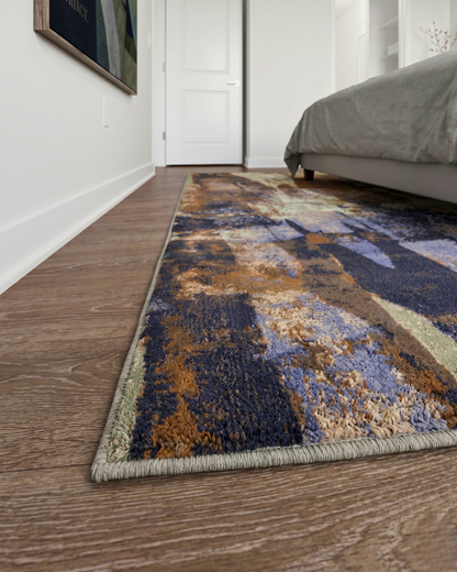 Feizy Clio 39K6F Blue Tan Abstract Area Rug Corner Detail Close-Up