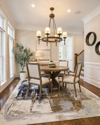 Feizy Clio 39LUF Gray Multi Abstract Area Rug in Elegant Dining Room Setting