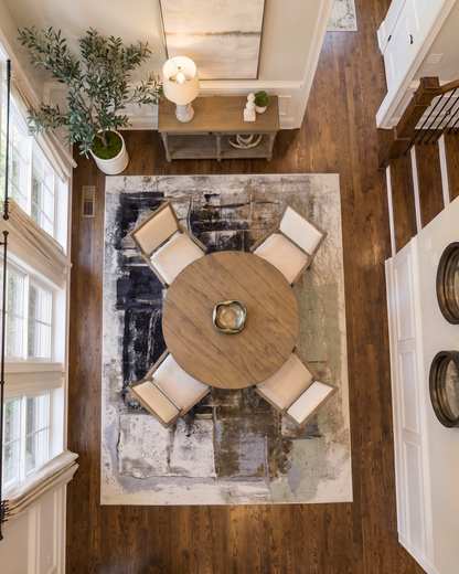 Feizy Clio 39LUF Gray Multi Abstract Area Rug Under Dining Table Overhead View