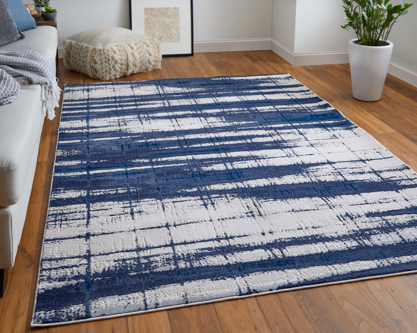 Feizy Indio 39GZF Blue Ivory Abstract Machine Woven Rug
