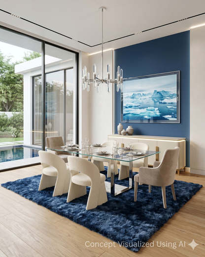 Feizy Indochine 4550F Blue plush area rug in contemporary dining room