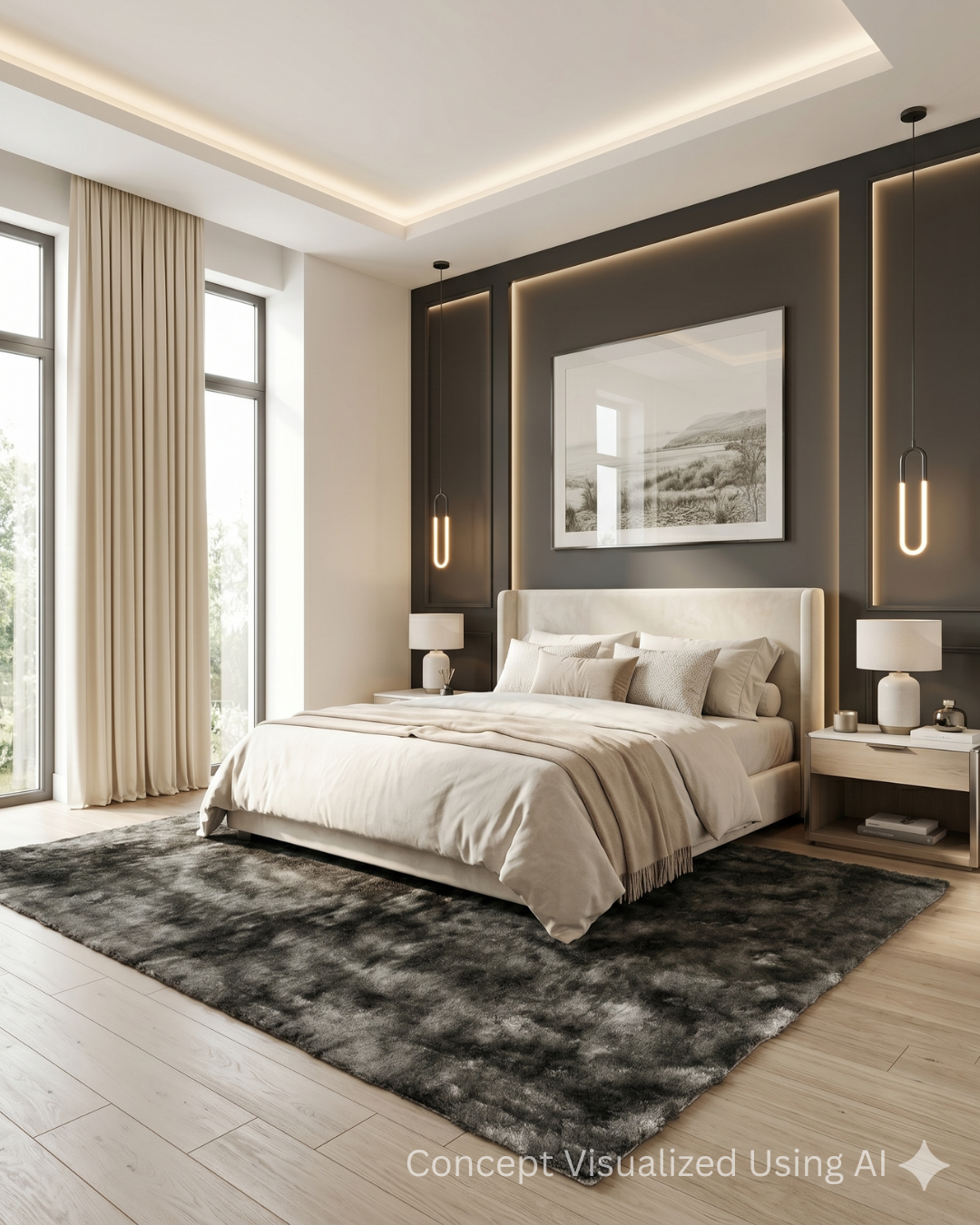 Feizy Indochine 4550F Green shag rug in modern bedroom