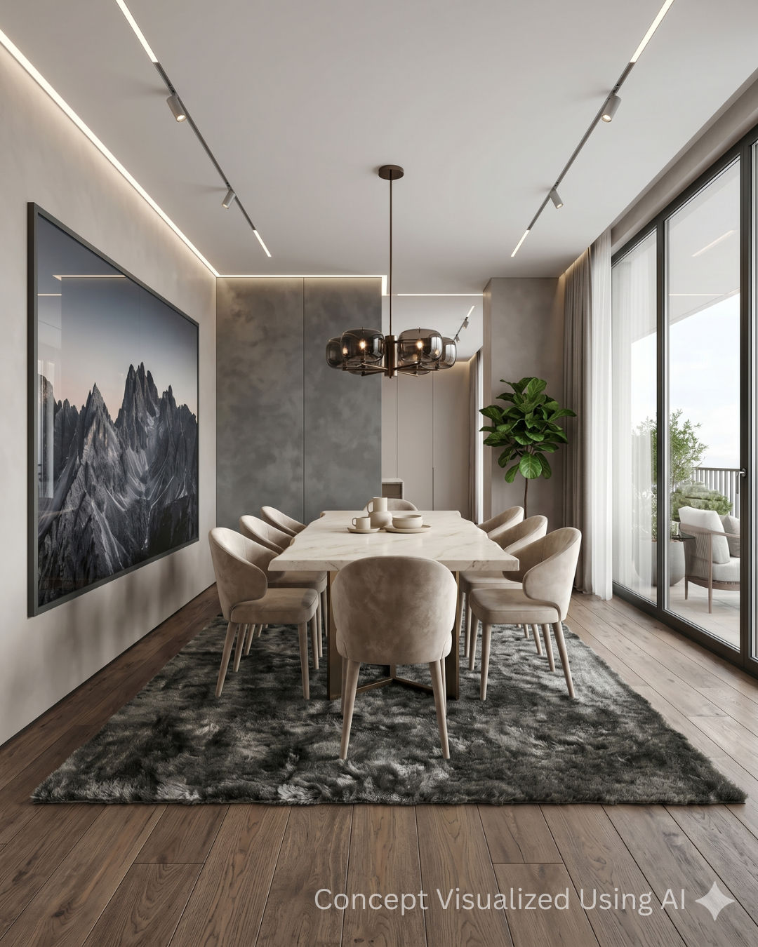 Feizy Indochine 4550F Green plush area rug in dining room